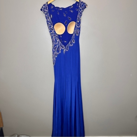 Macduggal Cassandra Stone Royal Blue cutout back formal maxi dress - Picture 15 of 16